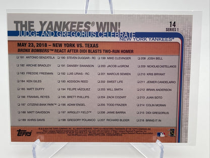 2019 Topps The Yankees Win! Baseball Card #14 Mint FREE SHIPPING