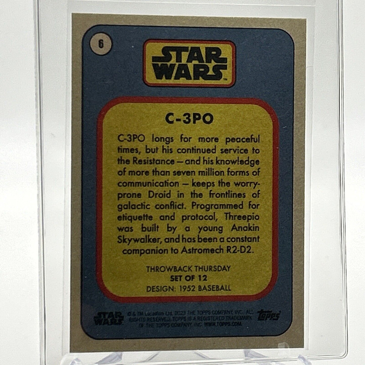 2023 Topps Star Wars Throwback Thursday C-3PO #6 Mint FREE SHIPPING