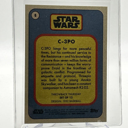 2023 Topps Star Wars Throwback Thursday C-3PO #6 Mint FREE SHIPPING