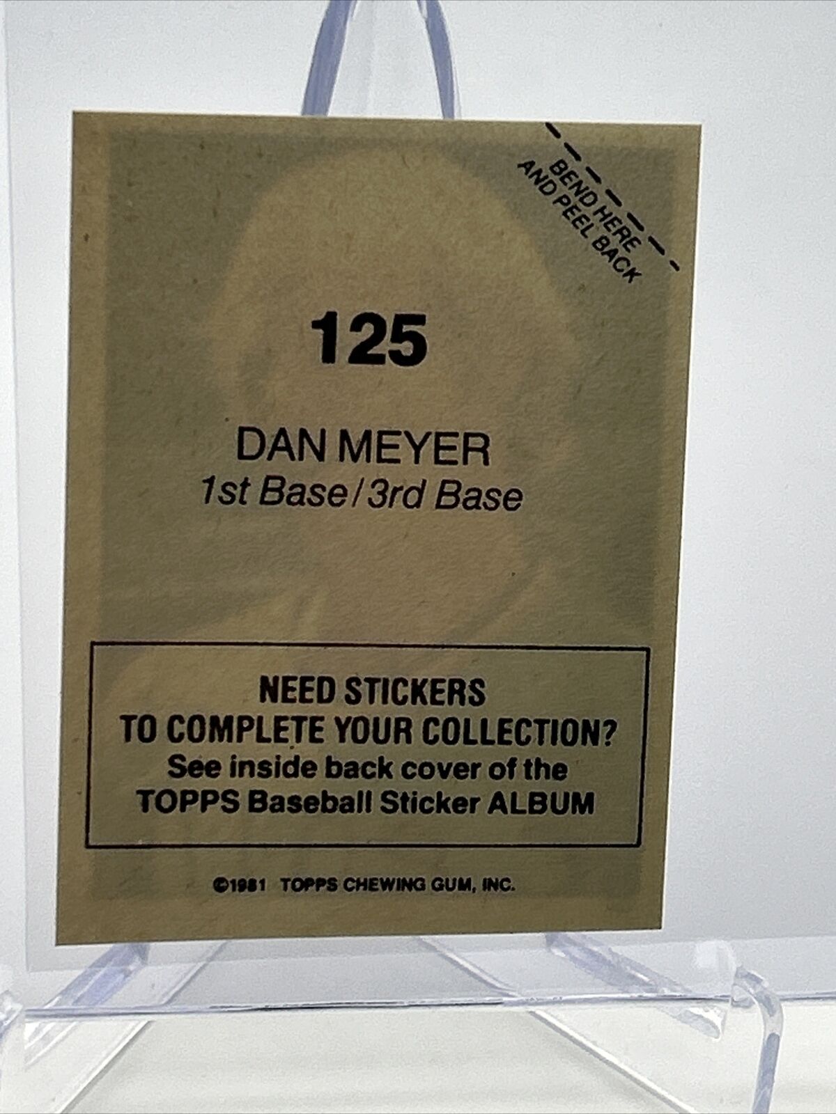 1981 Topps Stickers Dan Meyer Baseball Card #125 NM-Mint FREE SHIPPING