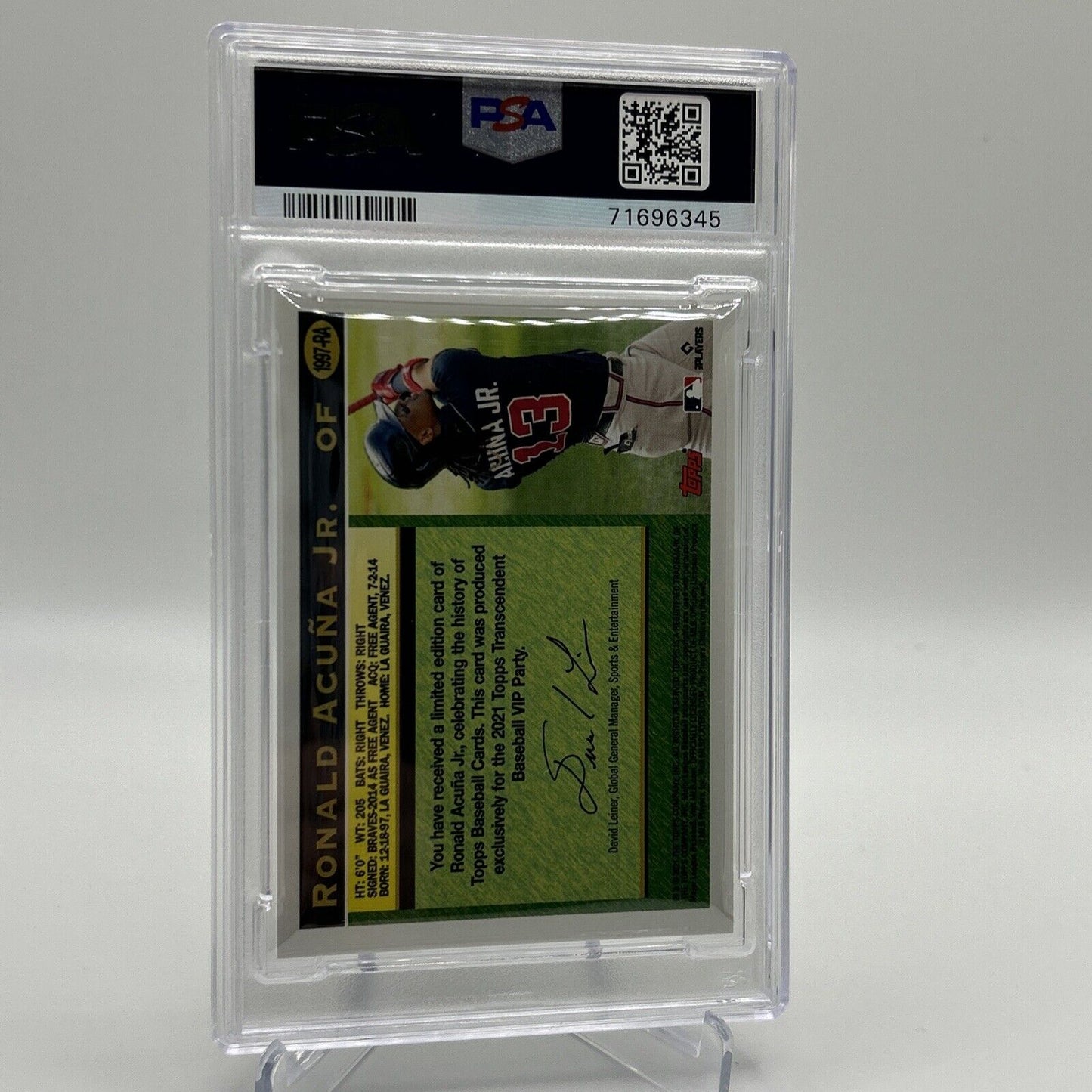 2022 Topps Transcendent VIP Party Ronald Acuna Jr. Card #1997 PSA 10 23/95