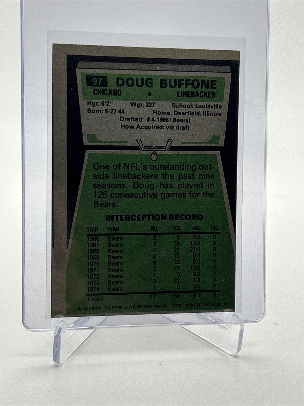 1975 Topps Doug Buffone Football Card #97 NM Quality FREE SHIPPING