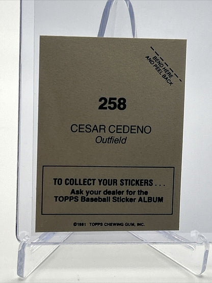 1981 Topps Stickers Cesar Cedeno FOIL Baseball Card #258 NM-Mint FREE SHIPPING