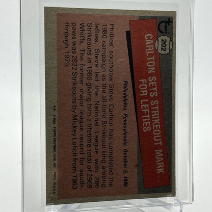 1981 Topps Steve Carlton Baseball Card #202 NM-Mint FREE SHIPPING