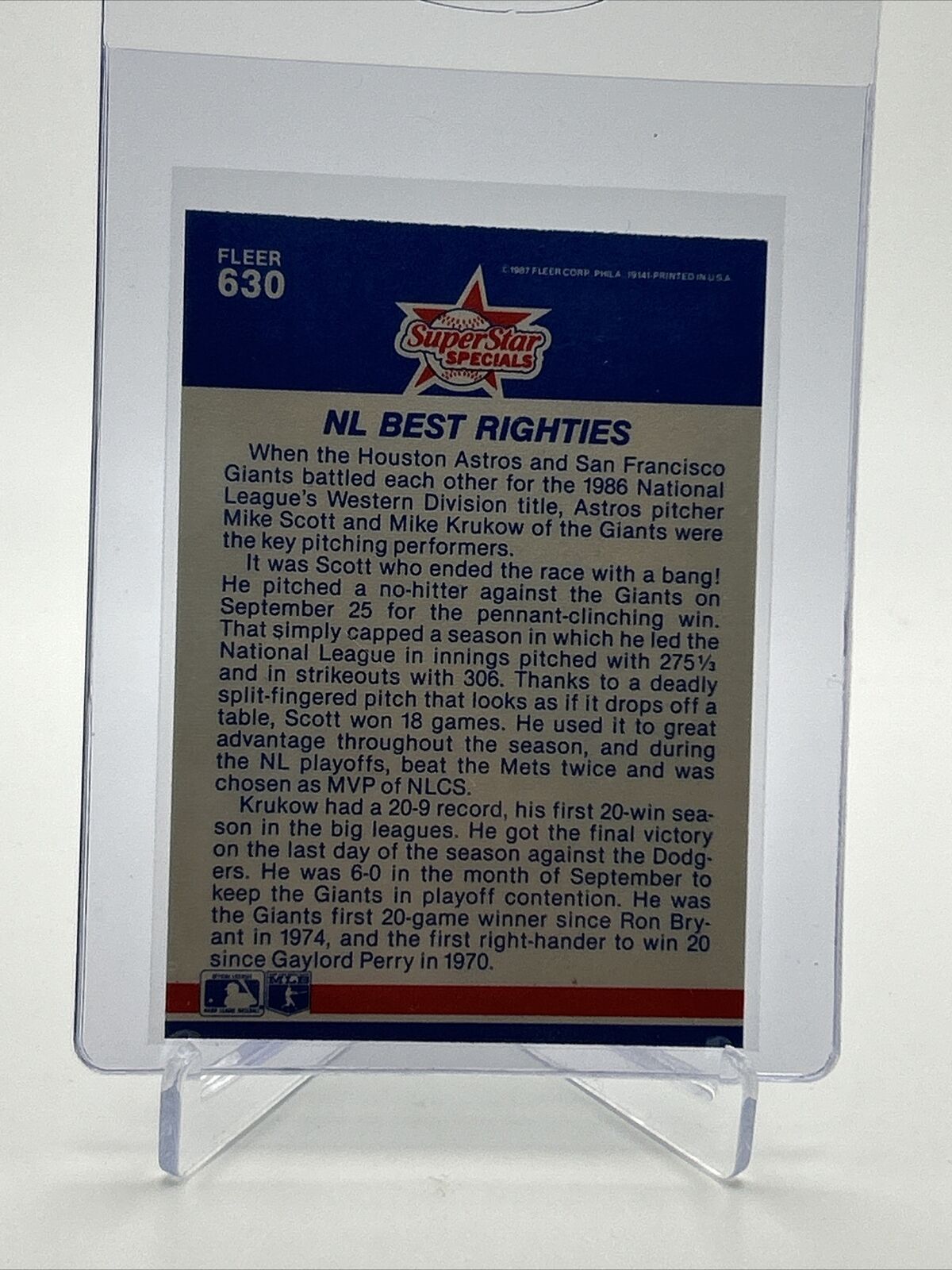 1987 Fleer Mike Scott/Mike Krukow Baseball Card #630 Mint FREE SHIPPING