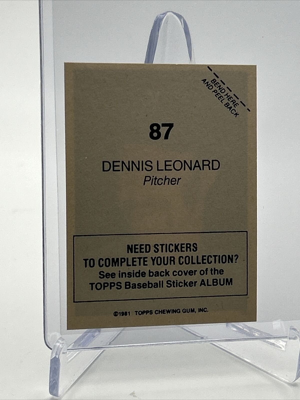 1981 Topps Stickers Dennis Leonard Baseball Card #87 NM-Mint FREE SHIPPING