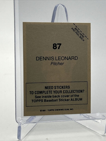 1981 Topps Stickers Dennis Leonard Baseball Card #87 NM-Mint FREE SHIPPING
