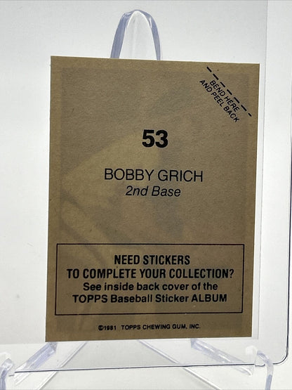 1981 Topps Stickers Bobby Grich Baseball Card #53 NM-Mint FREE SHIPPING