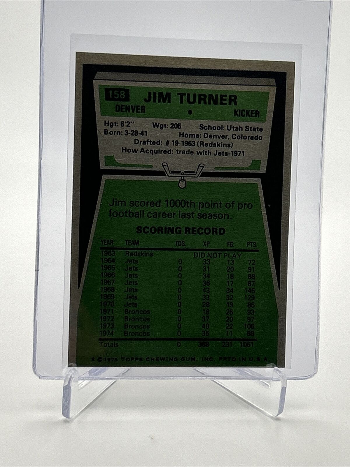1975 Topps Jim Turner Football Card #158 NM Quality FREE SHIPPING