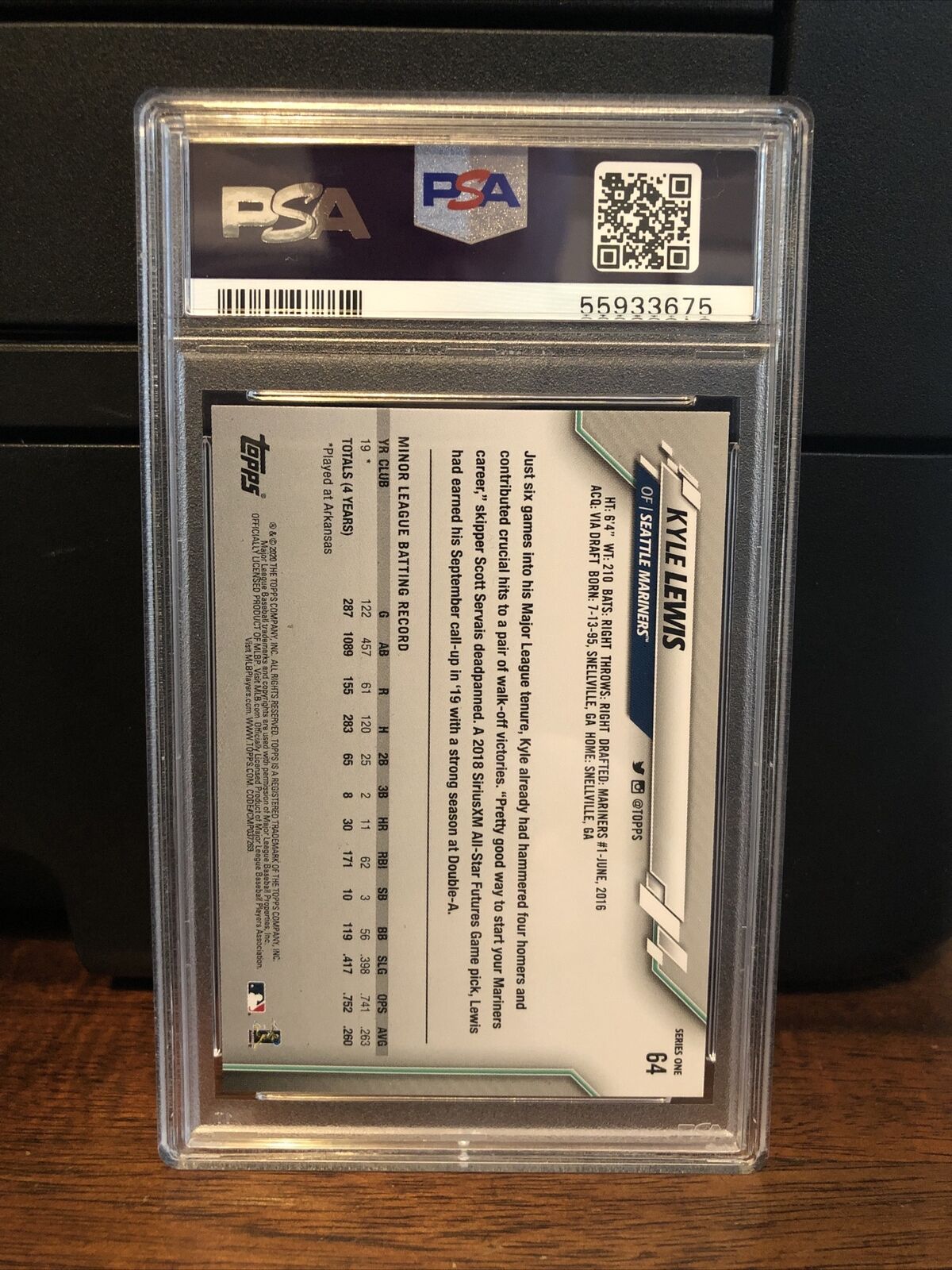 2020 Topps 582 Montgomery Club Set Kyle Lewis Rookie Card #64 PSA 10