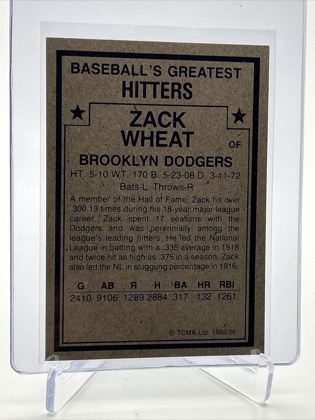 1982 TCMA Greatest Hitters Zack Wheat Baseball Card #36 Mint FREE SHIPPING