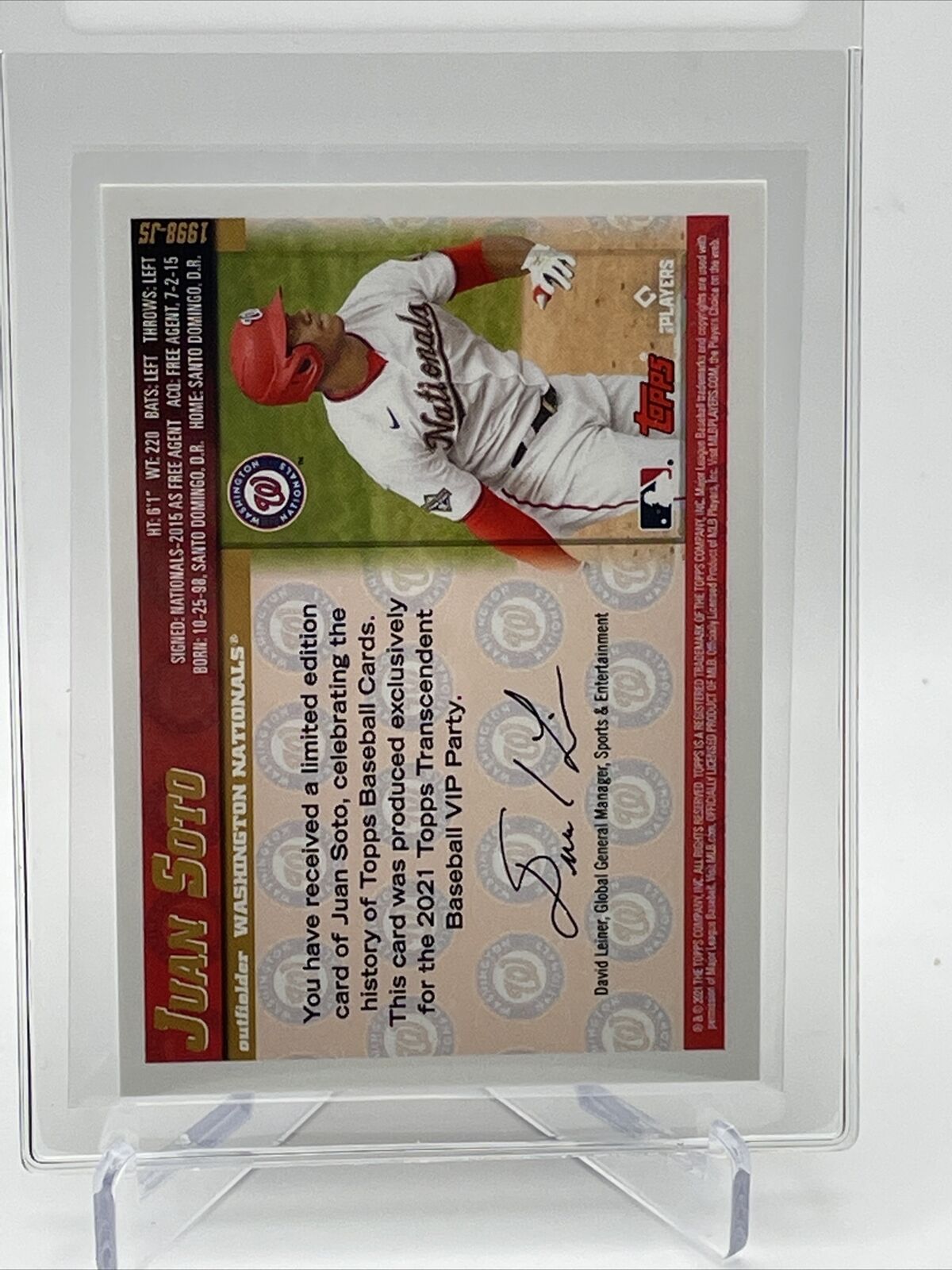 2021 Topps Transcendent Juan Soto Baseball Card #1998-JS 23/95 1998 Topps