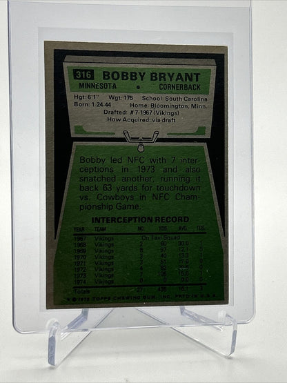 1975 Topps Bobby Bryant Football Card #316 EX Quality FREE SHIPPING