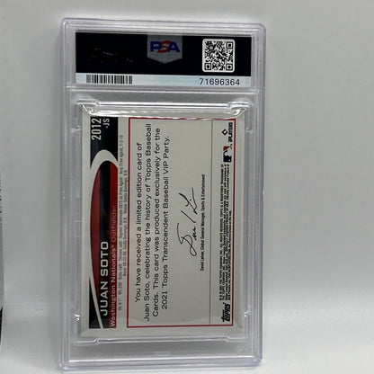 2022 Topps Transcendent VIP Party Juan Soto Baseball Card #2012 PSA 10 23/95