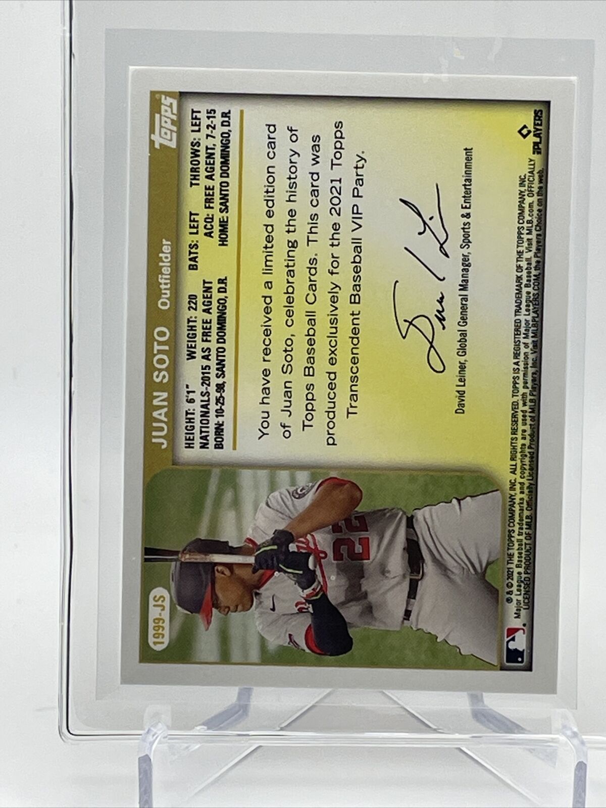 2021 Topps Transcendent Juan Soto Baseball Card #1999-JS 35/95 1999 Topps