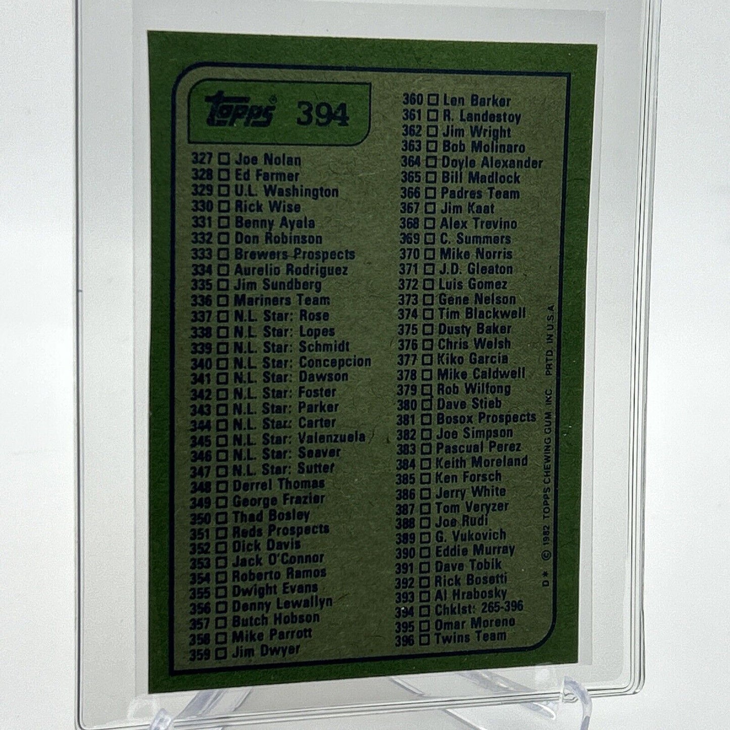 1982 Topps Checklist: 265-396 Baseball Card #394 NM-Mint FREE SHIPPING