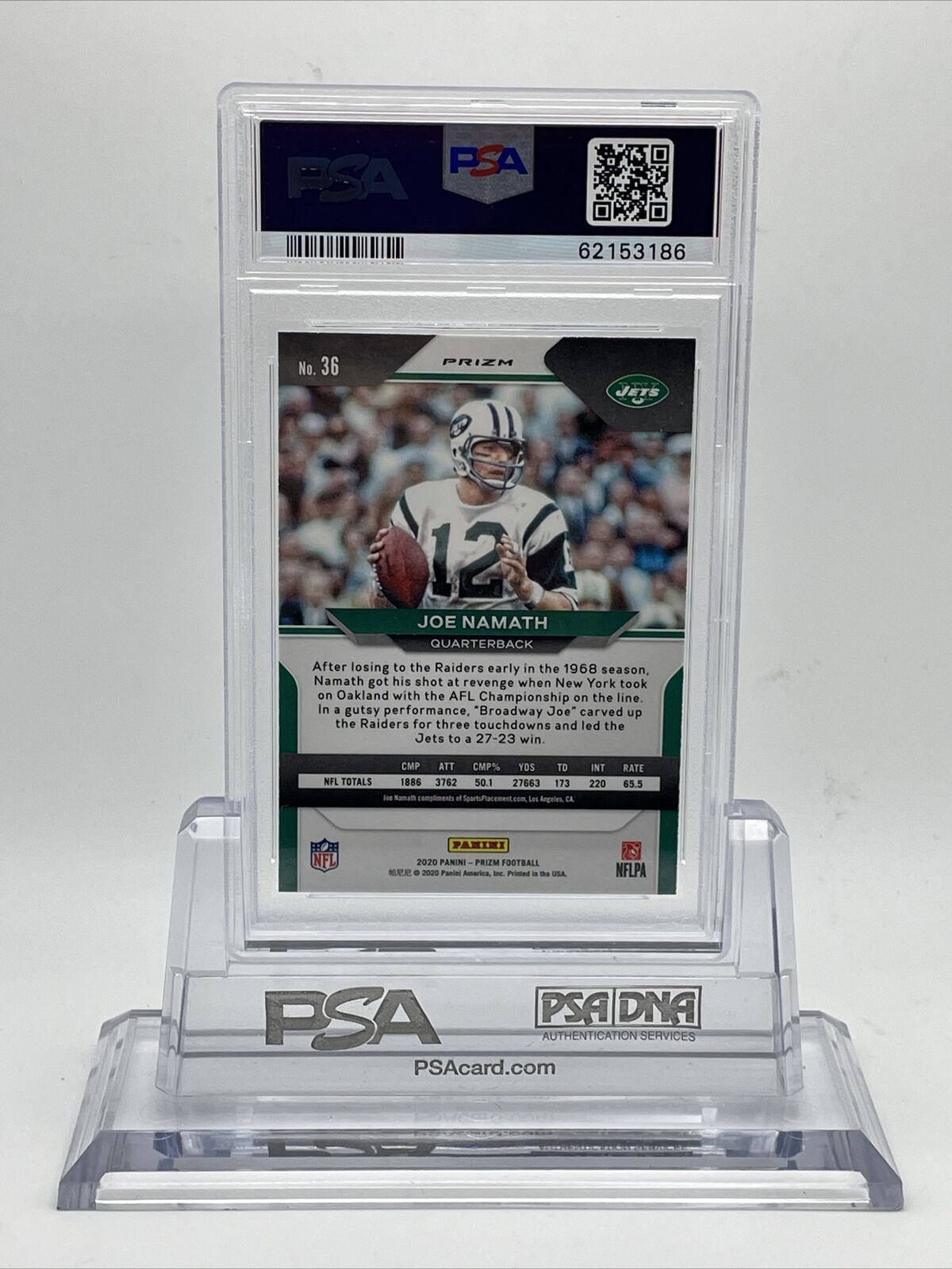 2020 Panini Prizm Green Prizm Joe Namath Football Card #36 PSA 9