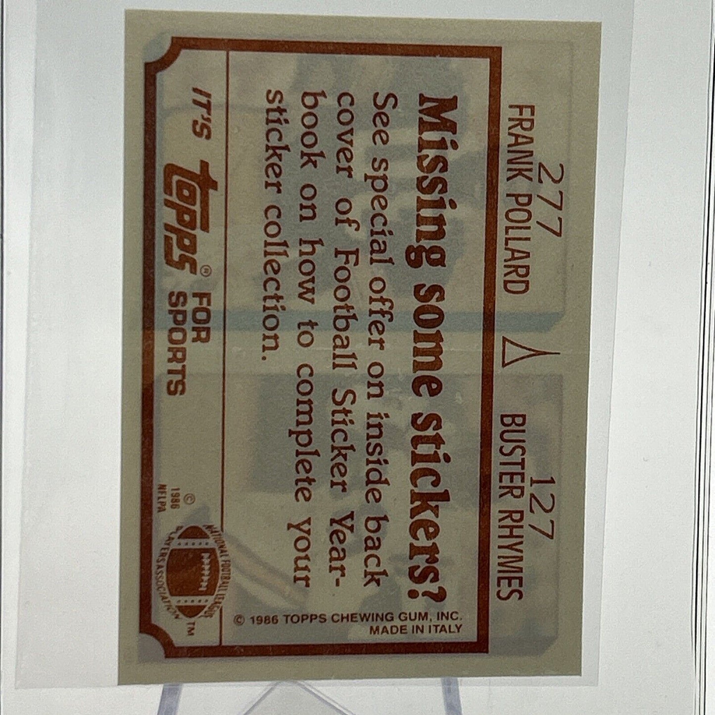 1986 Topps Buster Rhymes/Frank Pollard Sticker Card #127/277 NM-MT FREE SHIPPING