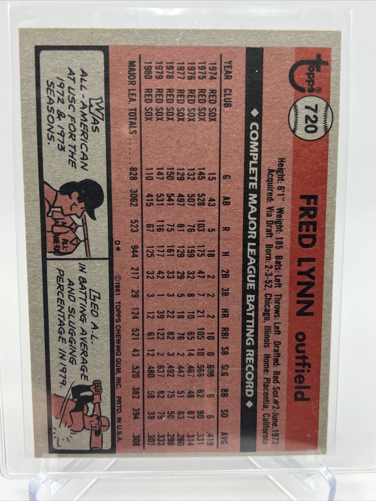 1981 Topps Fred Lynn Baseball Card #720 EX-Mint FREE SHIPPING