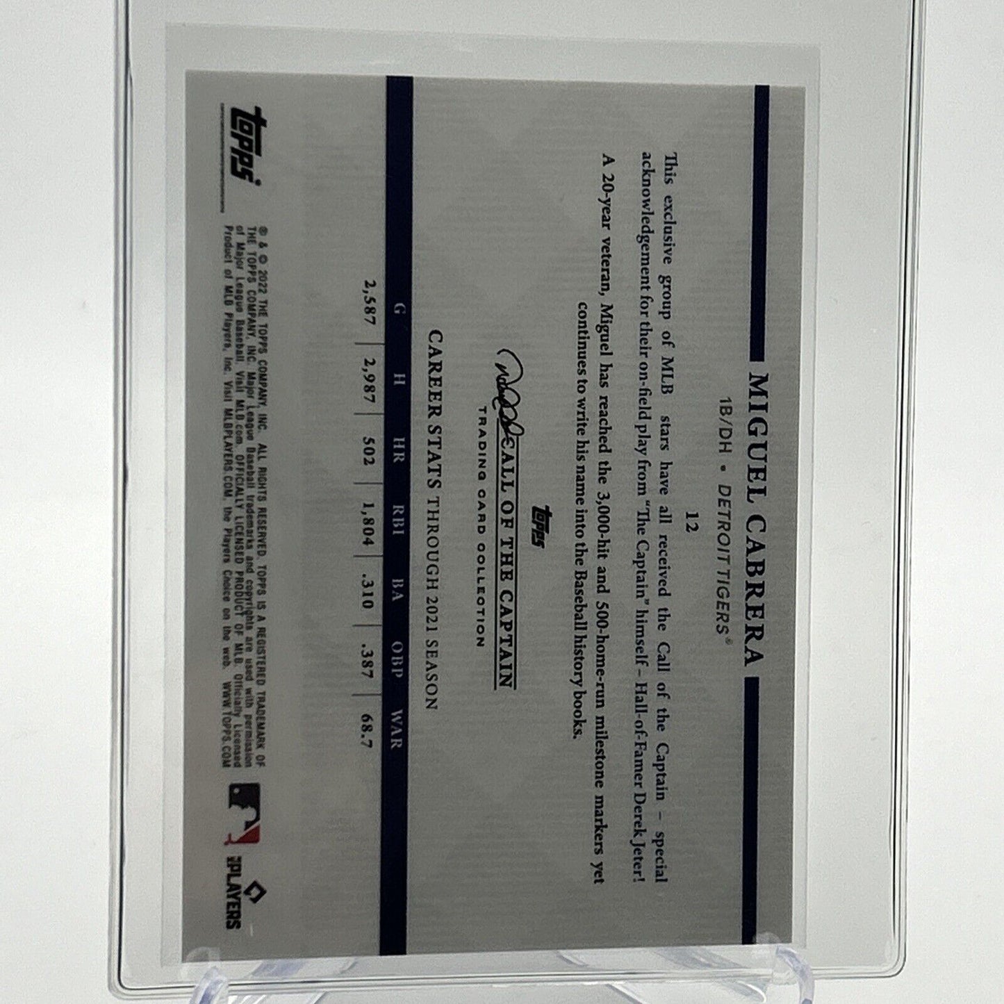 2022 Topps x Derek Jeter Miguel Cabrera Baseball Card #12 Mint FREE SHIPPING