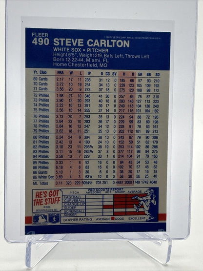 1987 Fleer Steve Carlton Baseball Card #490 Mint FREE SHIPPING