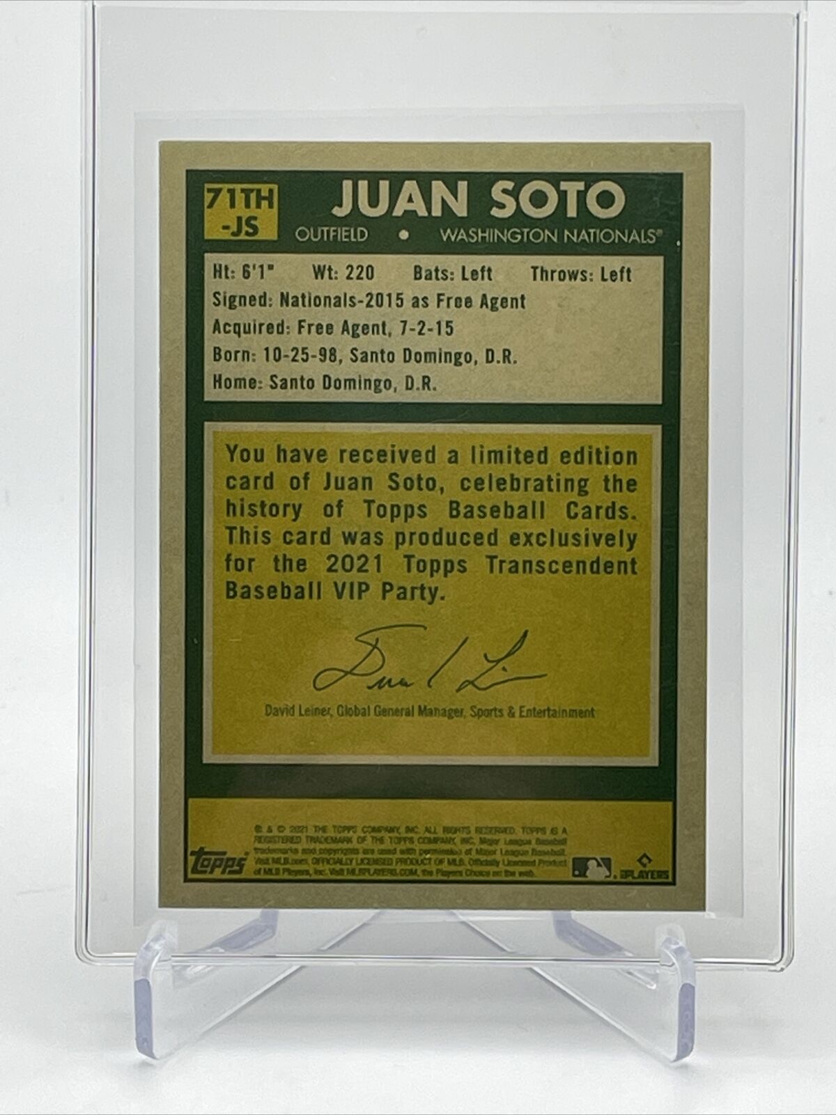 2021 Topps Transcendent Juan Soto Baseball Card #1971TH-JS 23/95 1971 Topps