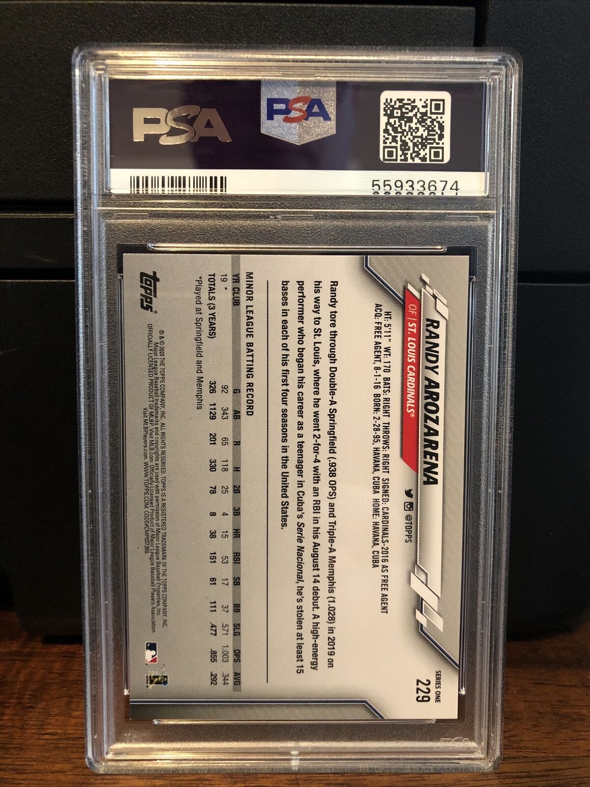 2020 Topps 582 Montgomery Club Set Randy Arozarena Rookie Card #229 PSA 10