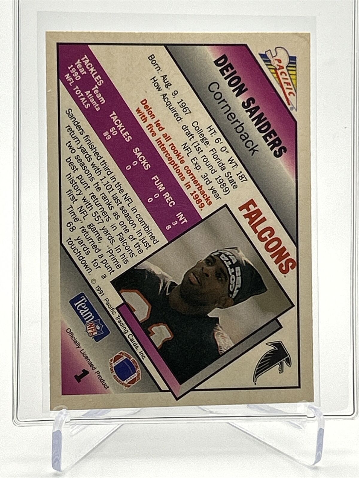 1991 Pacific Deion Sanders Football Card #1 NM-MT FREE SHIPPING