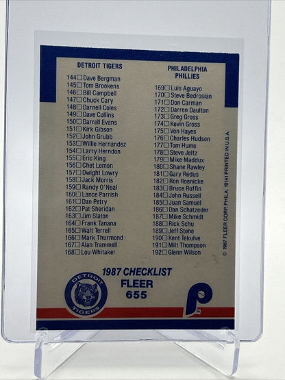 1987 Fleer Checklist: Yankees/Rangers/Tigers/Phillies #655 Mint FREE SHIPPING