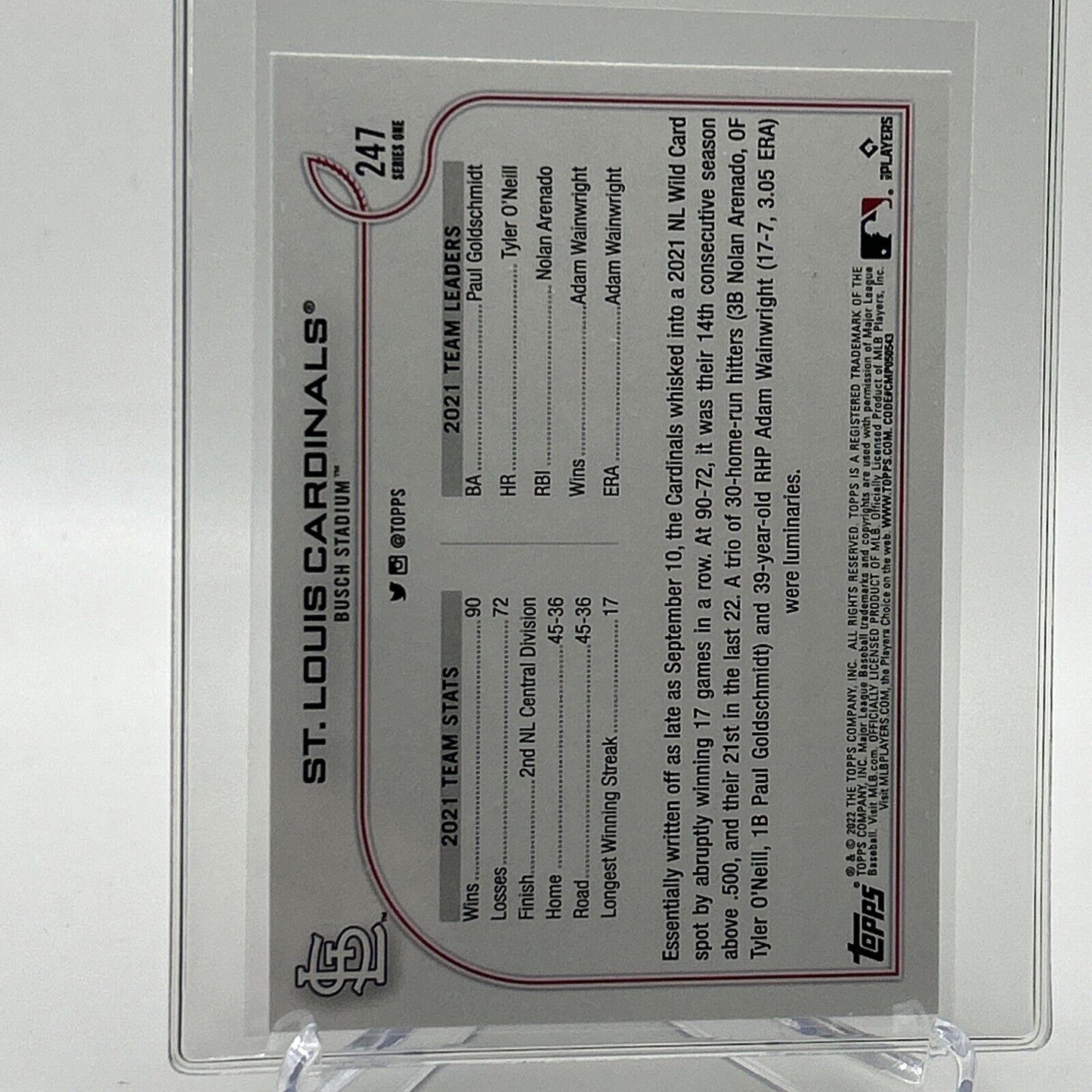 2022 Topps St. Louis Cardinals Baseball Card #247 Mint FREE SHIPPING