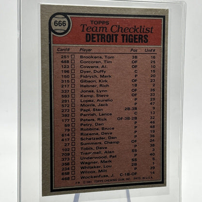1981 Topps Detroit Tigers Checklist Baseball Card #666 NM-Mint FREE SHIPPING