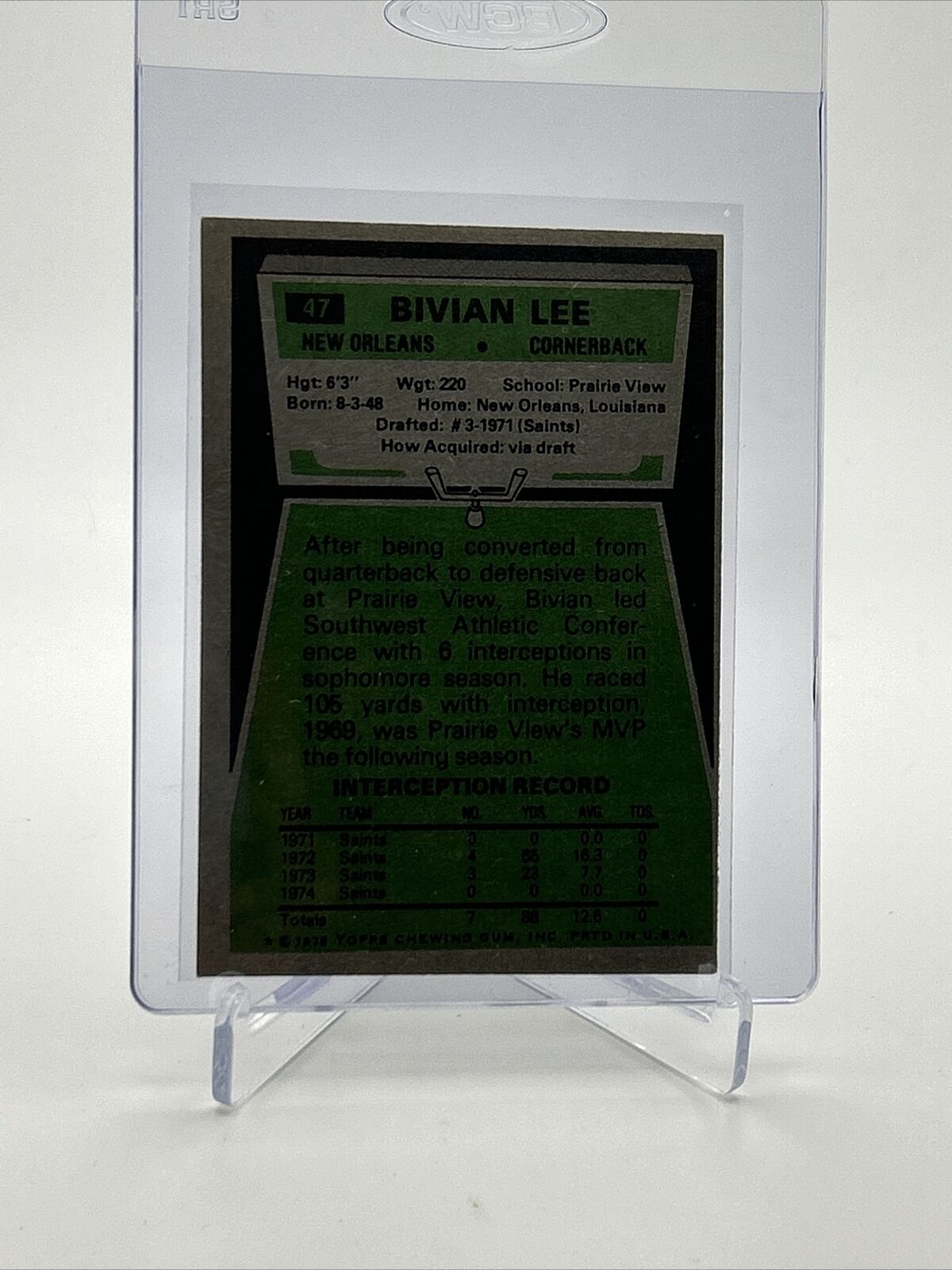 1975 Topps Bivian Lee Football Card #47 EX Quality FREE SHIPPING