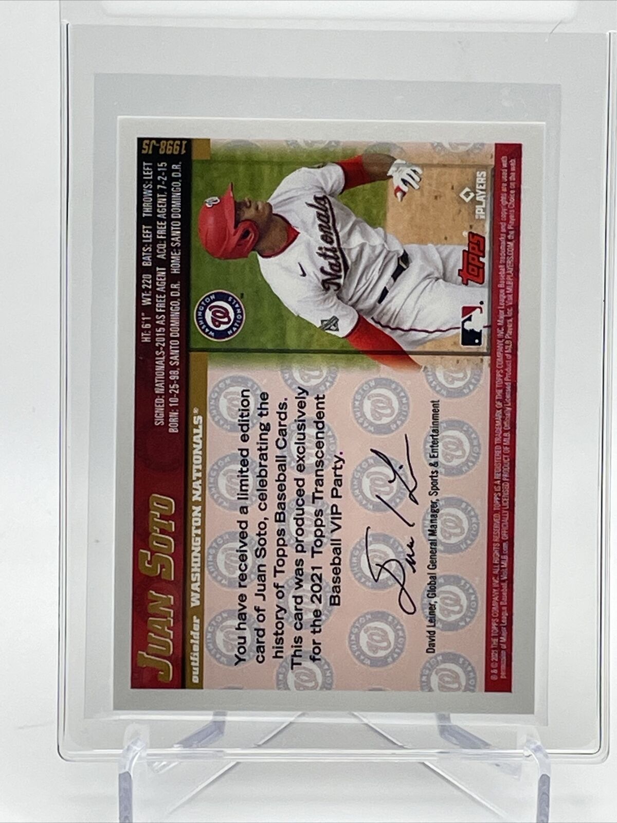 2021 Topps Transcendent Juan Soto Baseball Card #1998-JS 35/95 1998 Topps