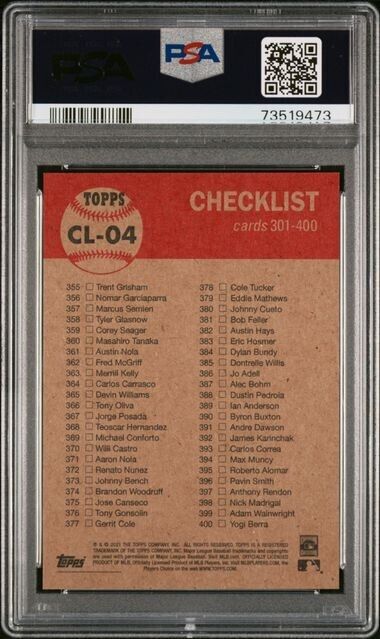 2021 Topps Living Set Checklist 301-400 Baseball Card #CL-04 PSA 10 Gem Mint