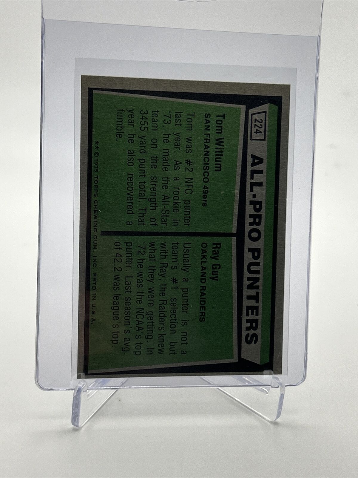 1975 Topps 1974 All-Pro Punters Football Card #224 NM Quality FREE SHIPPING