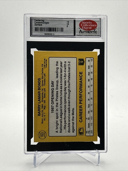 1987 Donruss Opening Day Barry Bonds Rookie Baseball Card #163 SCD 10 Gem Mint