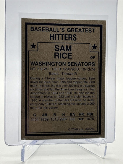 1982 TCMA Greatest Hitters Sam Rice Baseball Card #33 Mint FREE SHIPPING