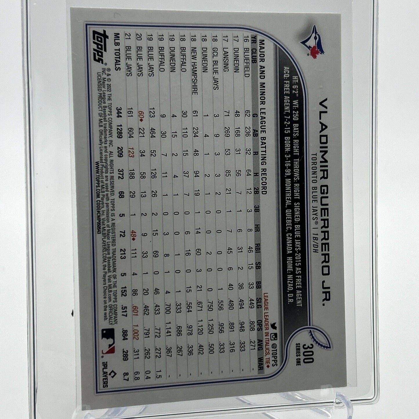 2022 Topps Vladimir Guerrero Jr. Baseball Card #300 Mint FREE SHIPPING