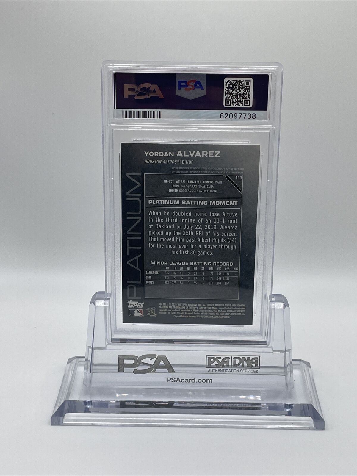 2020 Bowman Platinum Yordan Alvarez Rookie Baseball Card #100 PSA 10 Gem Mint