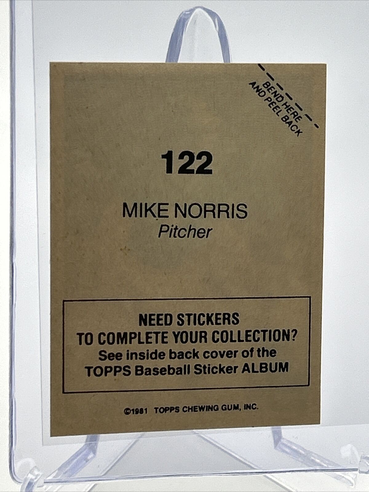 1981 Topps Stickers Mike Norris Baseball Card #122 NM-Mint FREE SHIPPING
