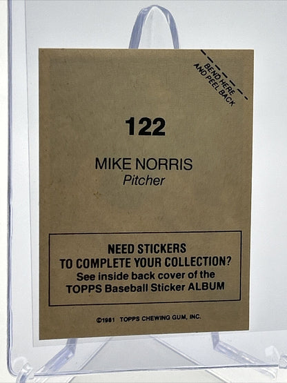 1981 Topps Stickers Mike Norris Baseball Card #122 NM-Mint FREE SHIPPING