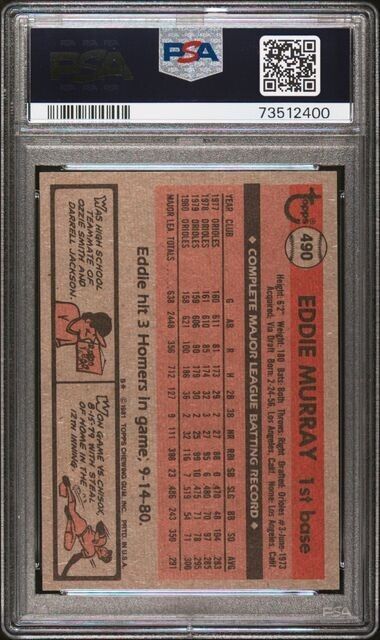 1981 Topps Eddie Murray Baseball Card #490 PSA 9 Mint