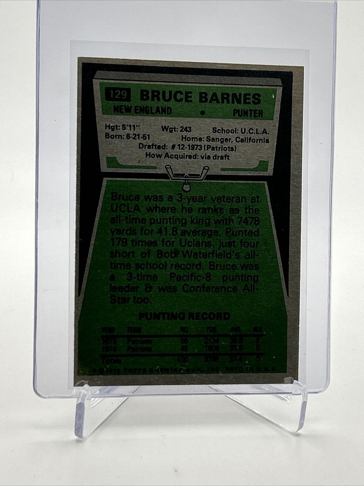 1975 Topps Bruce Barnes Football Card #129 EX Quality FREE SHIPPING