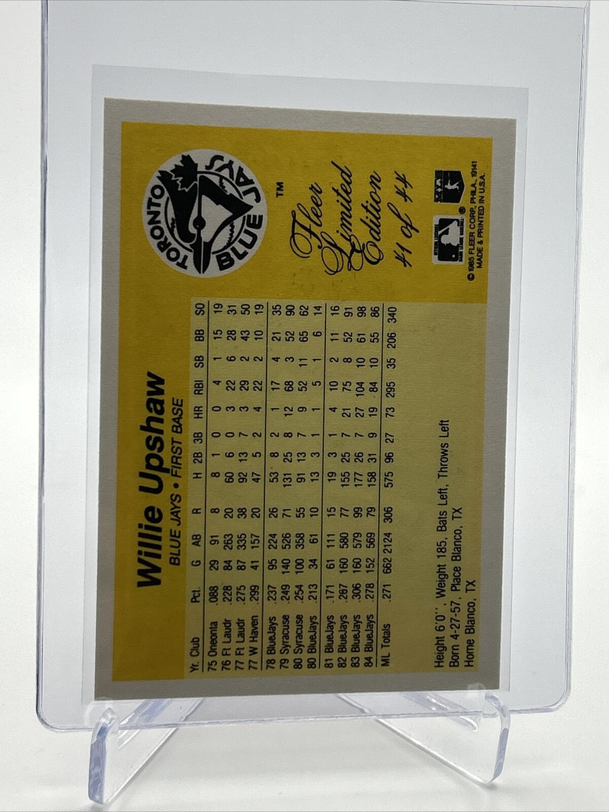 1985 Fleer Limited Edition Willie Upshaw Card #41 NM-MT FREE SHIPPING