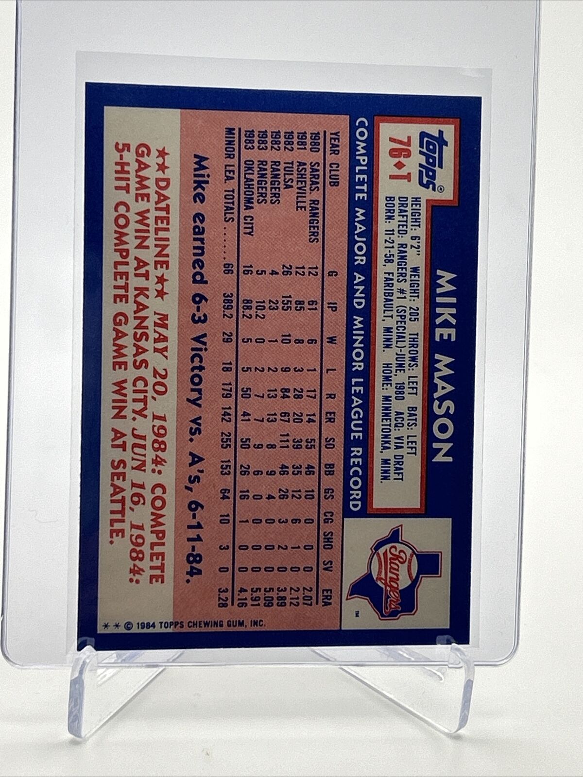 1984 Topps Traded TIFFANY Mike Mason Rookie Card #76T NM-MT FREE SHIPPING