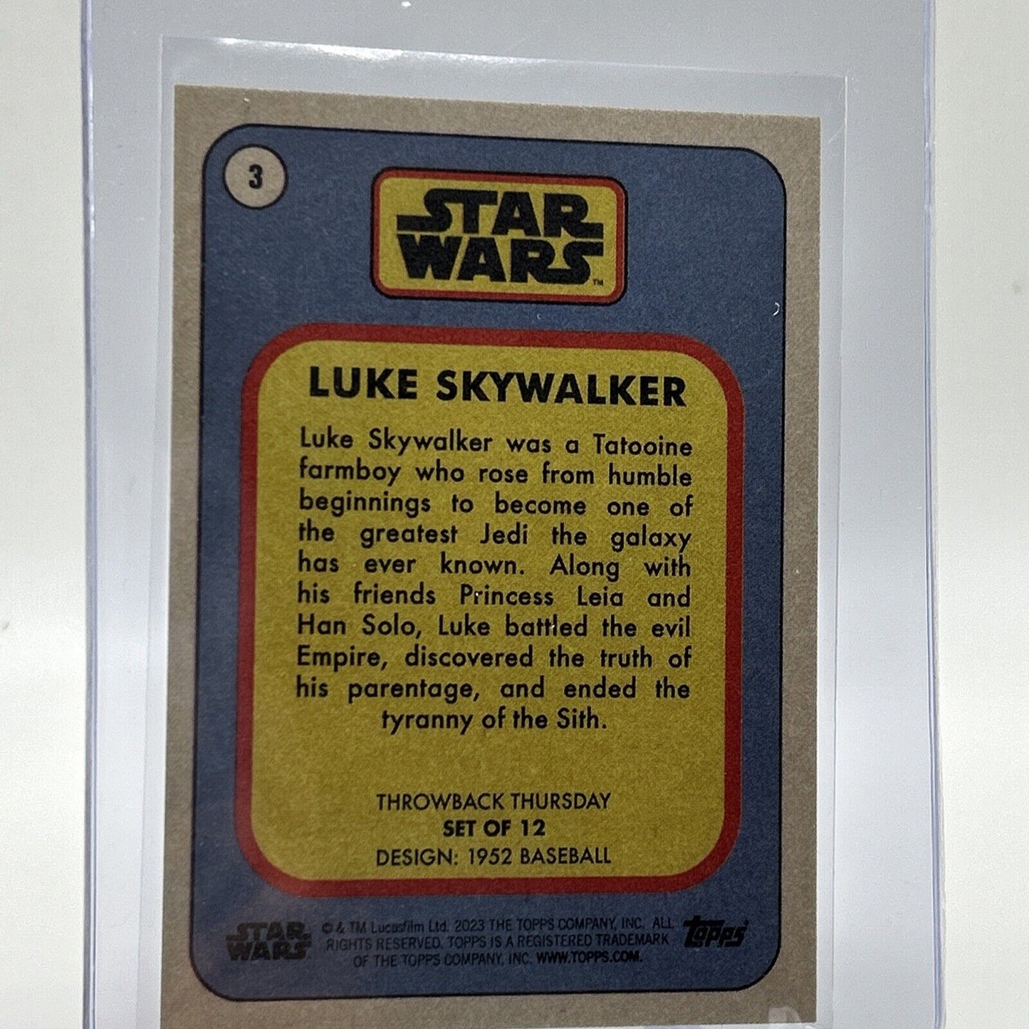 2023 Topps Star Wars Throwback Thursday Luke Skywalker #3 Mint FREE SHIPPING