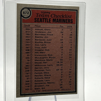 1981 Topps Seattle Mariners Checklist Baseball Card #672 NM-Mint FREE SHIPPING