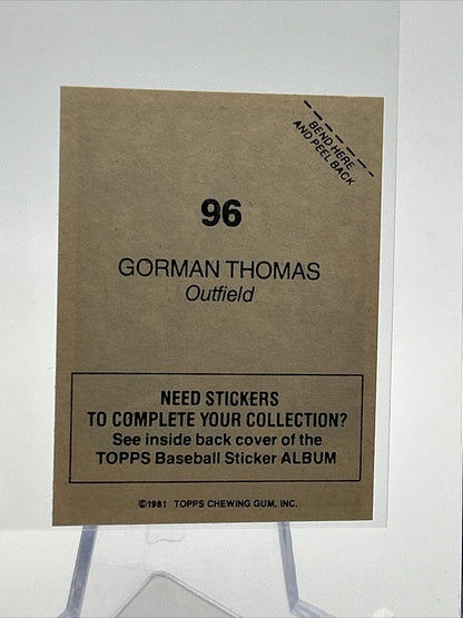 1981 Topps Stickers Gorman Thomas Baseball Card #96 NM-Mint FREE SHIPPING