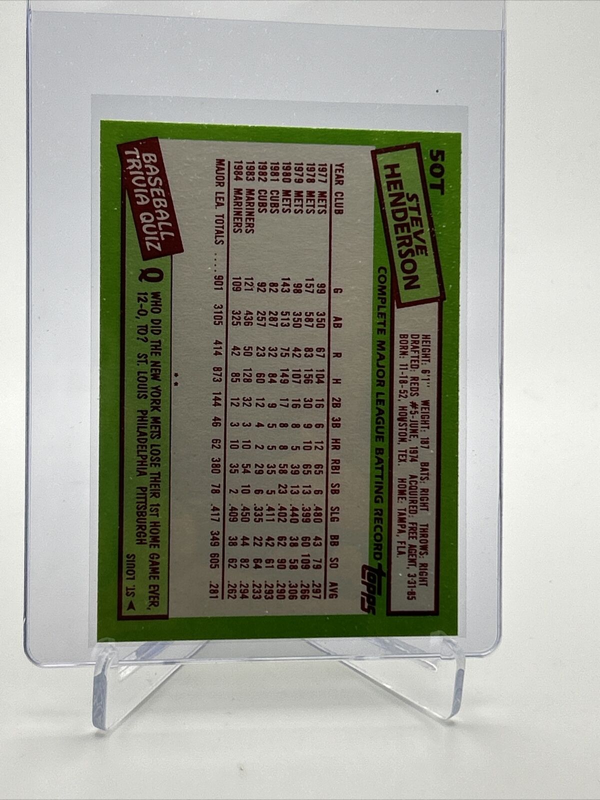 1985 Topps Traded Steve Henderson Baseball Card #50T NM-MT FREE SHIPPING