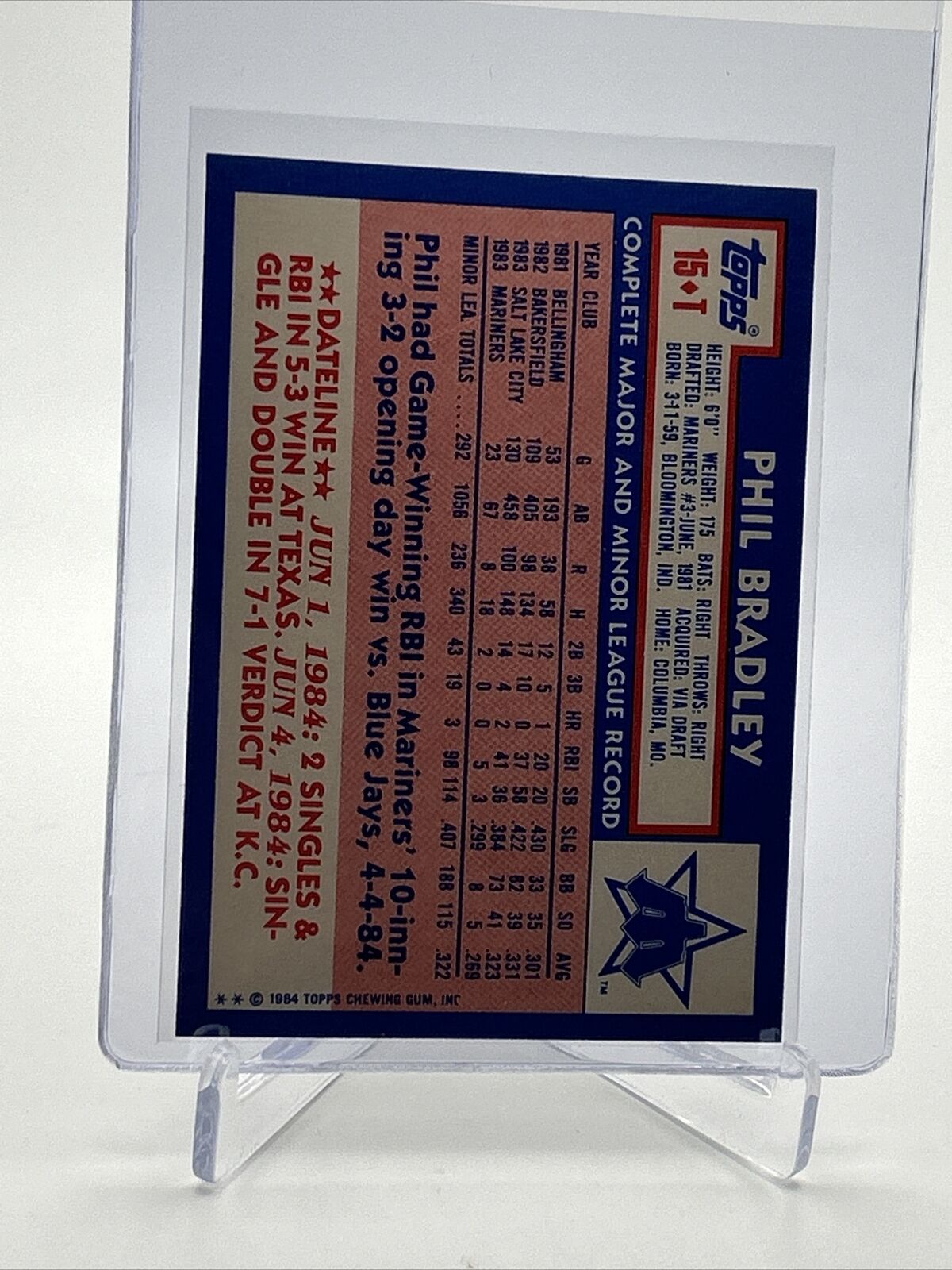 1984 Topps Traded TIFFANY Phil Bradley Rookie Card #15T NM-MT FREE SHIPPING